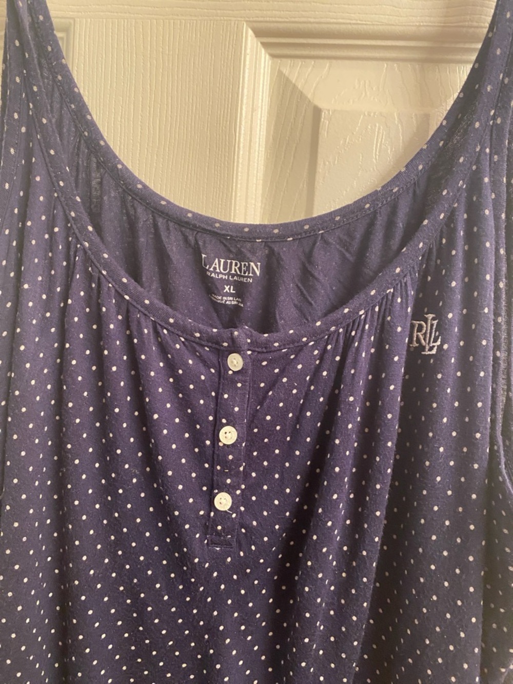 Lauren Ralph Lauren Navy and White Polka Dot Henley Slip - Picture 3 of 5